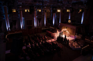 An aerial view of a Capitale wedding ceremony