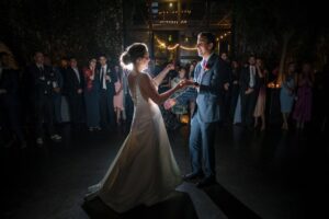 A bride and groom sharing their first dance at The Foundry wedding venue.