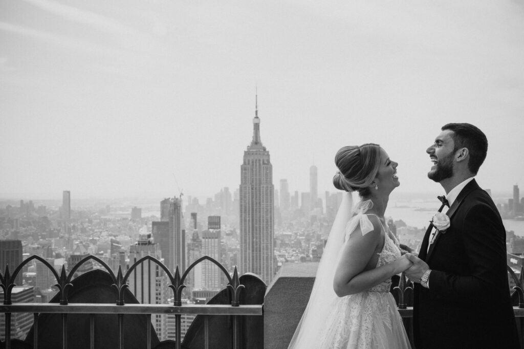 Bride and groom having a Top of the Rock wedding