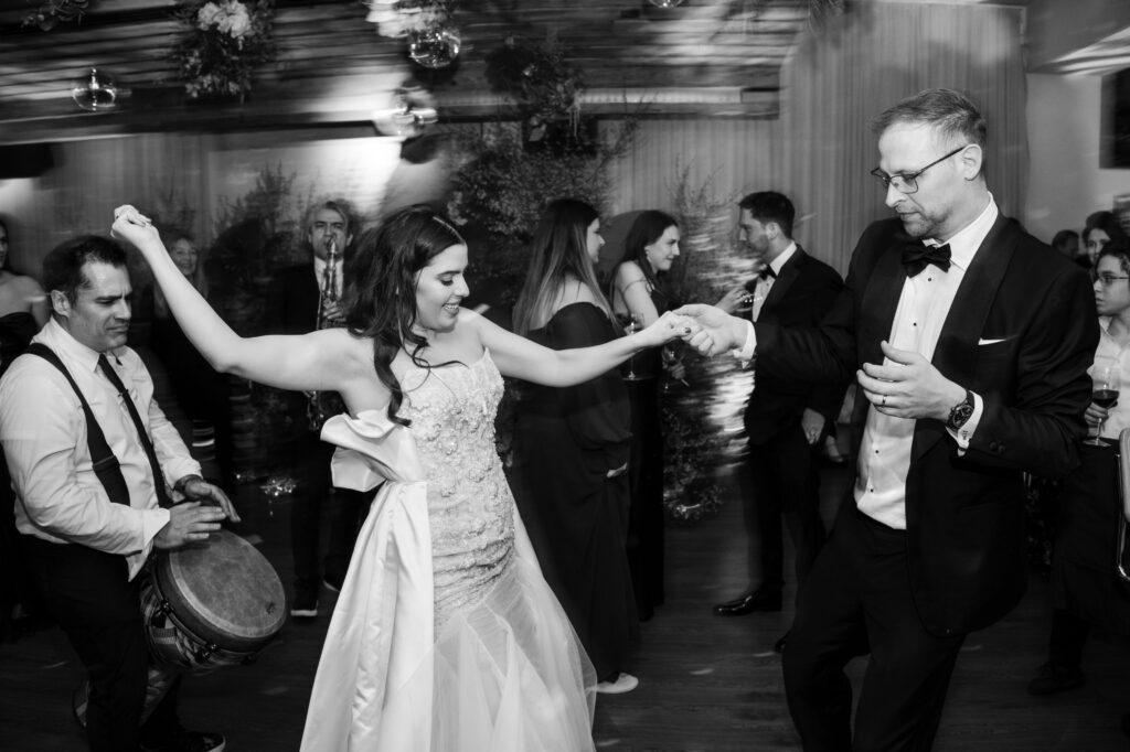 A bride and groom dancing at their Modernhaus wedding reception in Soho.