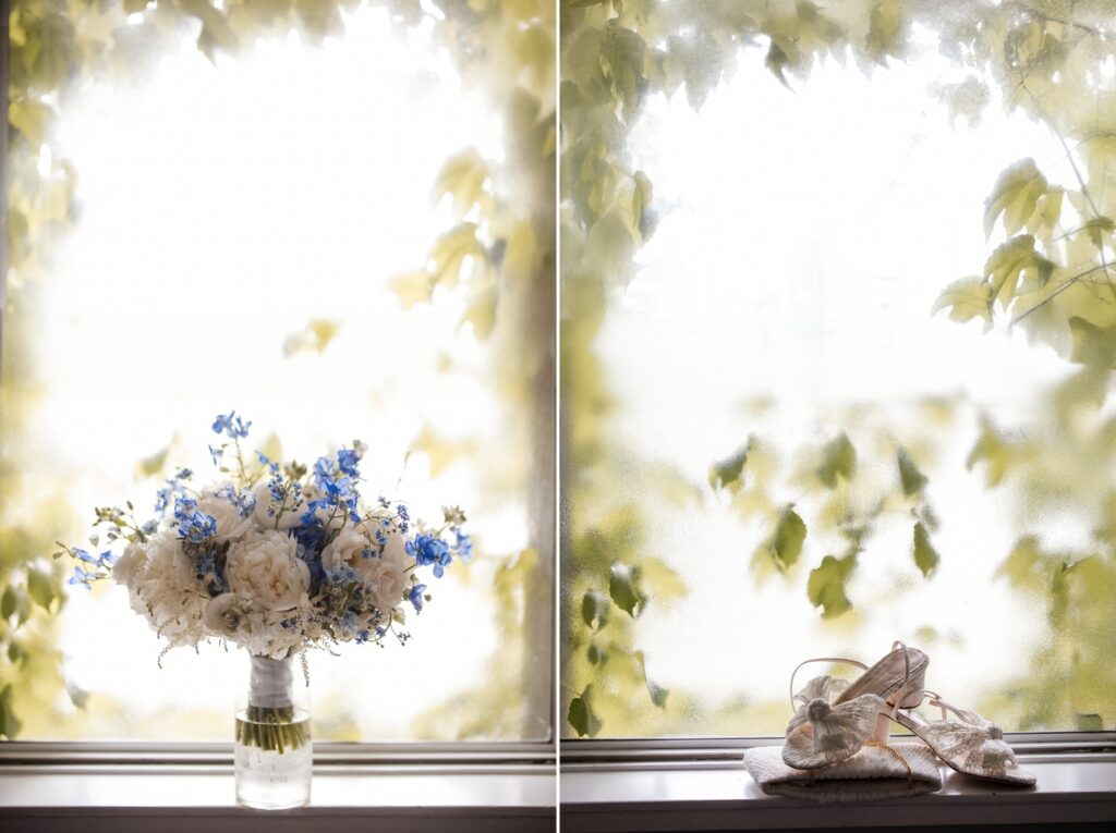 wedding flowers on windowsill