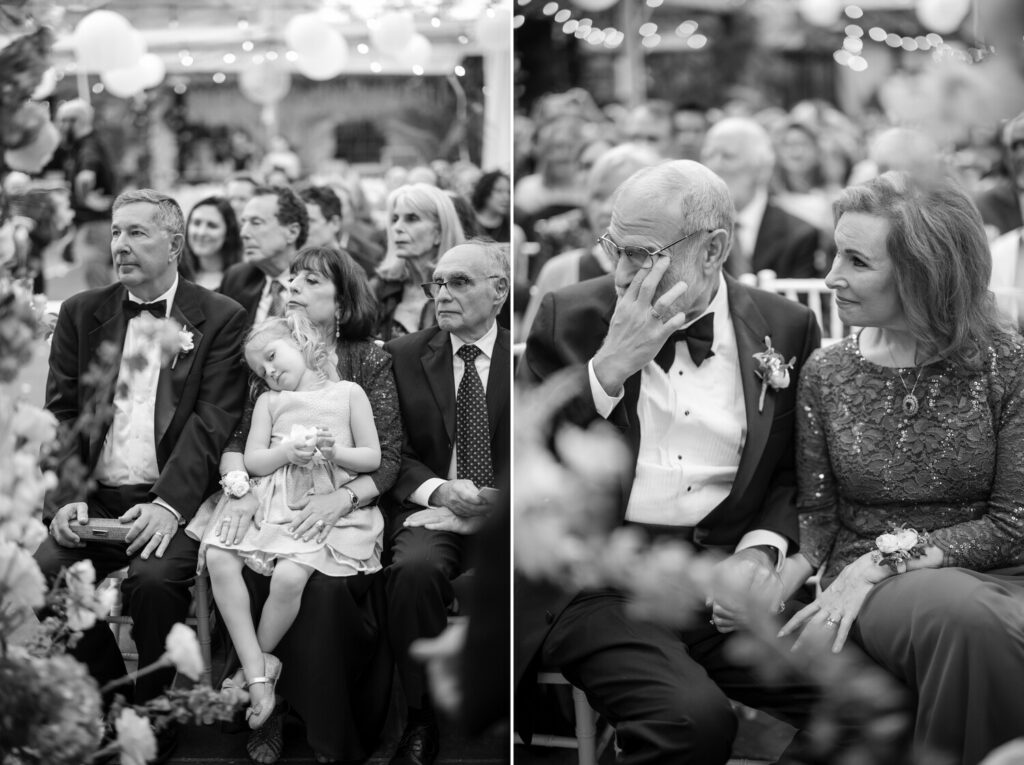 Two images, one of child at the wedding and the second of an older person crying with joy