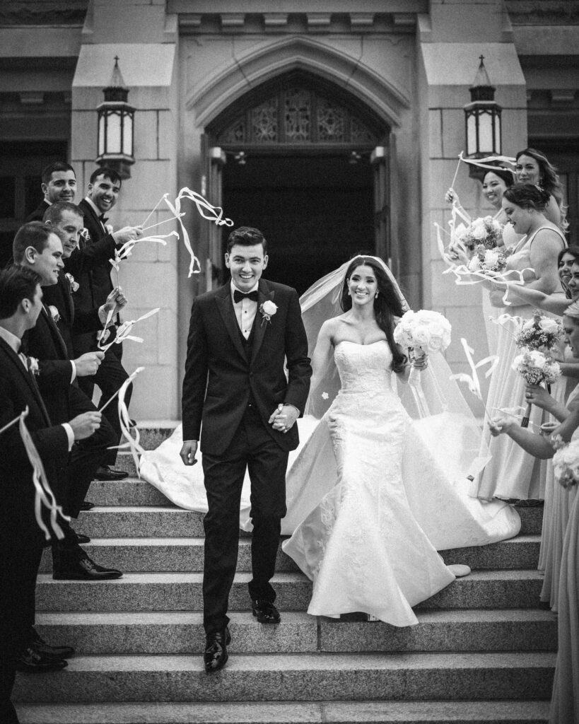 One of the couples at destination weddings in Italy walking down the stairs