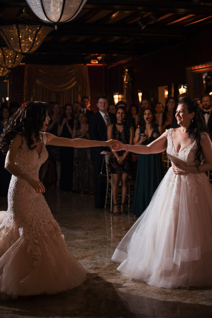 A couple dancing at their wedding reception 