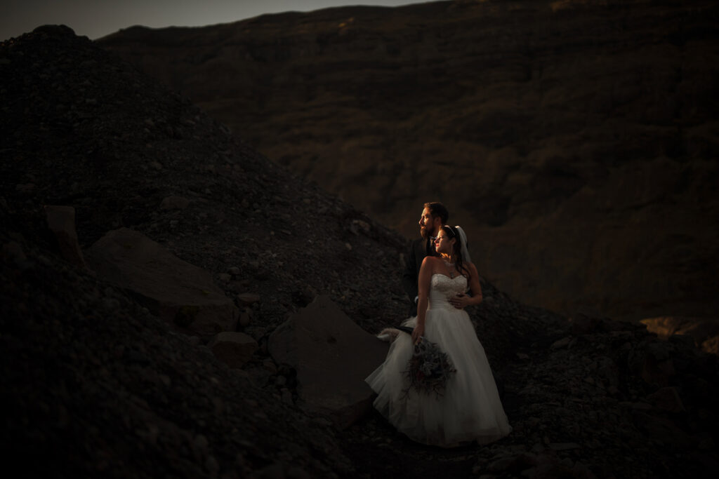 a couple in the forest for their wedding photo