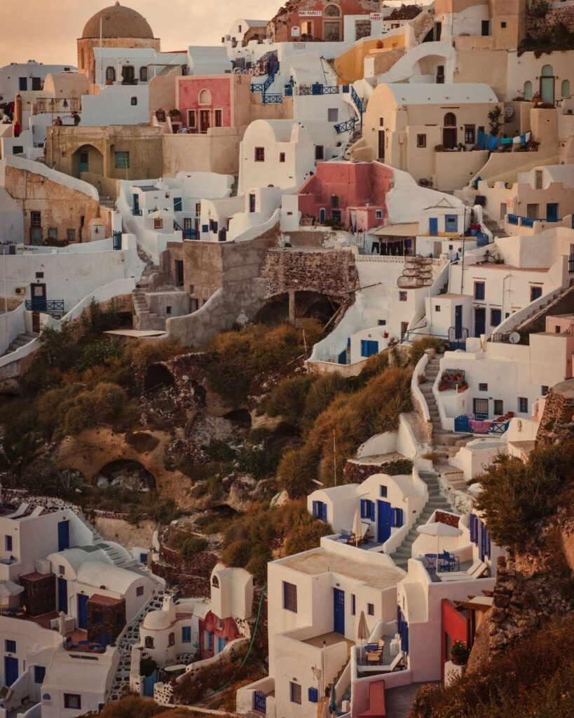 white blue domes in Santorini 