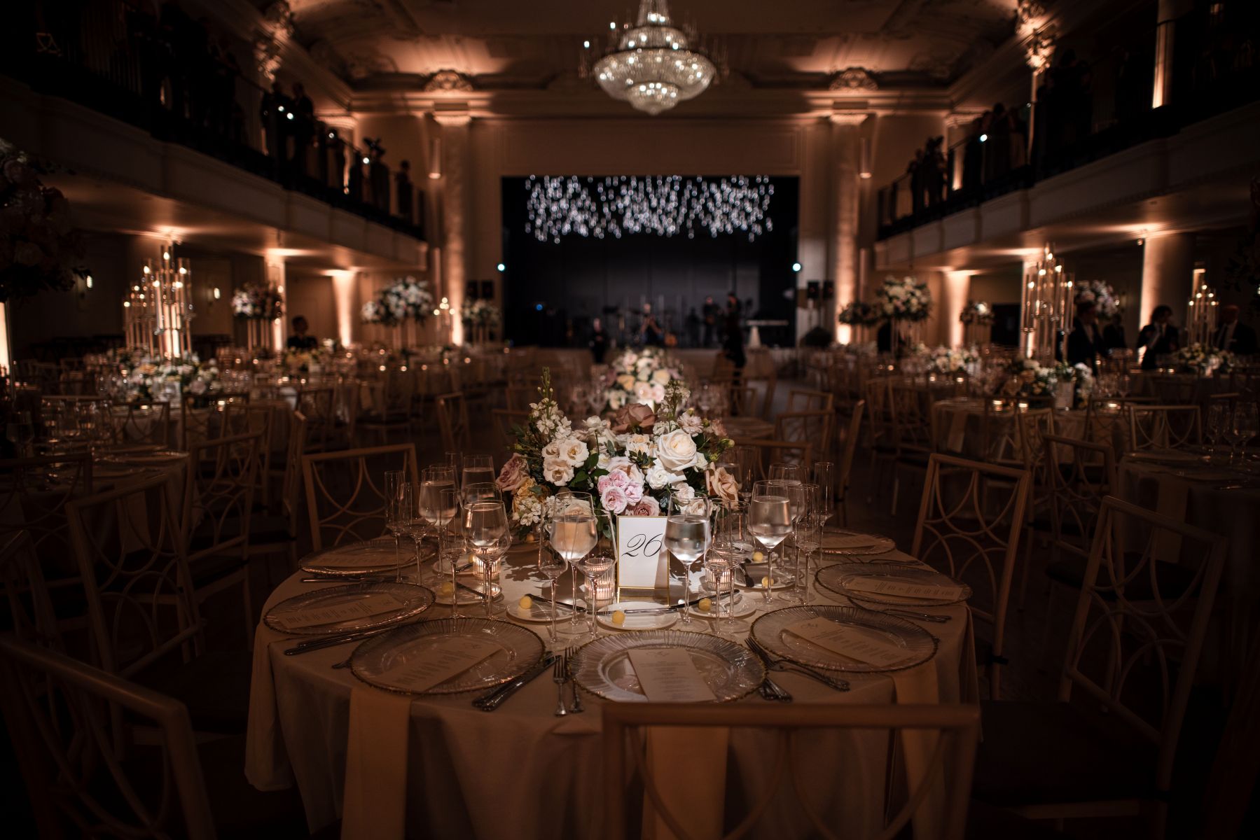 a table set elegantly at the grand belle in philadelphia for a wedding reception 